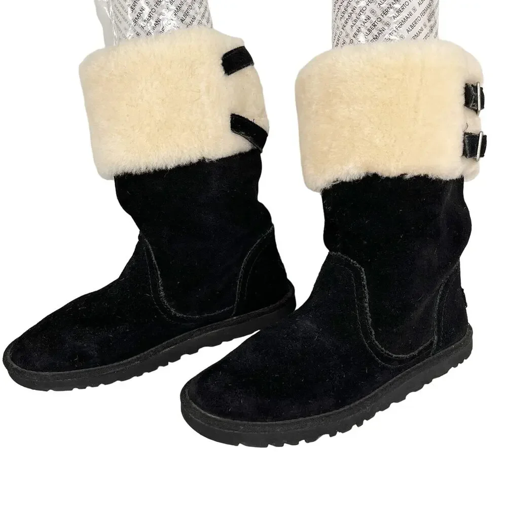 Ugg Australia Aleyah Boots Big Kid 5 Black Suede Sheepskin
